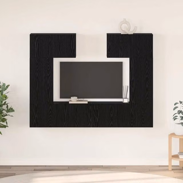 Set mobile TV 6 pz Rovere Nero Legno ingegnerizzato 3393469