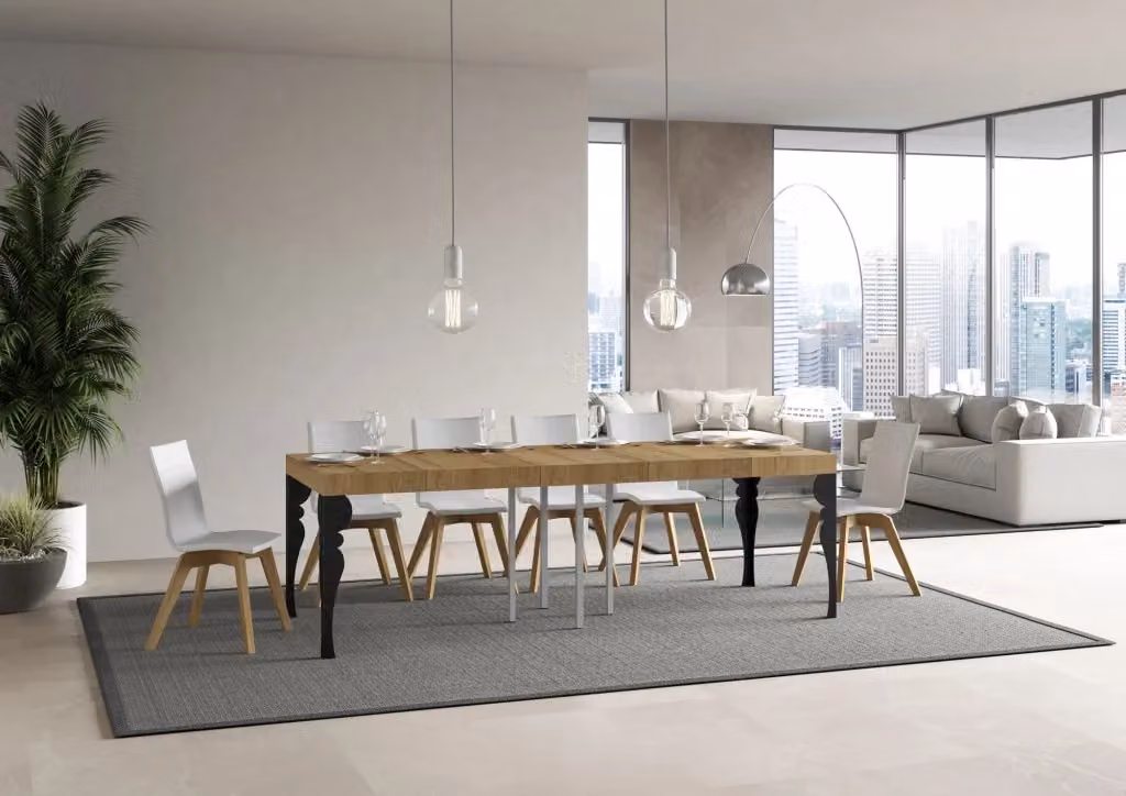 Tavolo allungabile moderno Itamoby in finitura rovere e metallo antracite L/P: 90 x 90 cm – 2