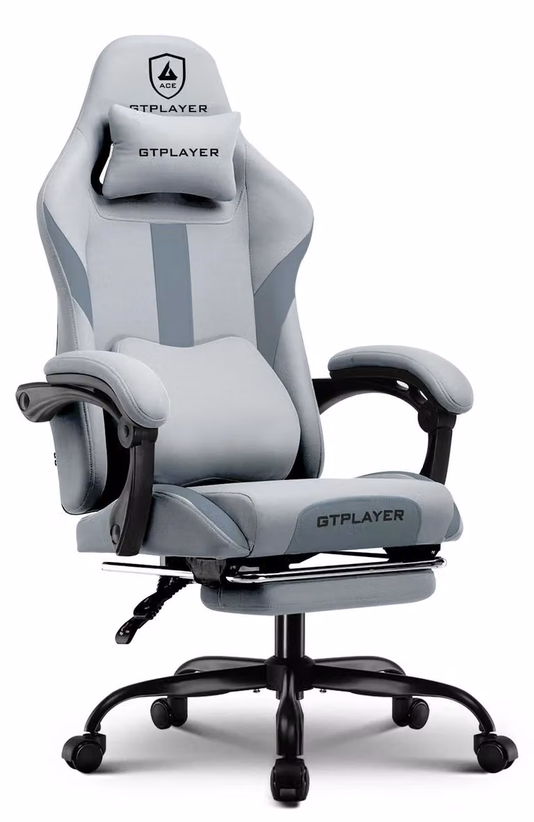 Sedia da gaming - Sedia girevole ergonomica da ufficio - Regolabile - Tessuto traspirante - Con braccioli - Con rotelle - Fino a 150 kg - Grigio-blu