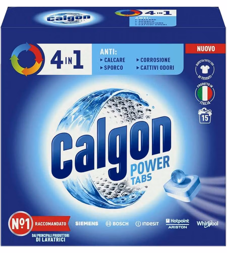 Calgon Power Tabs Anticalcare Lavatrice 4 in 1 - Confezione da 15