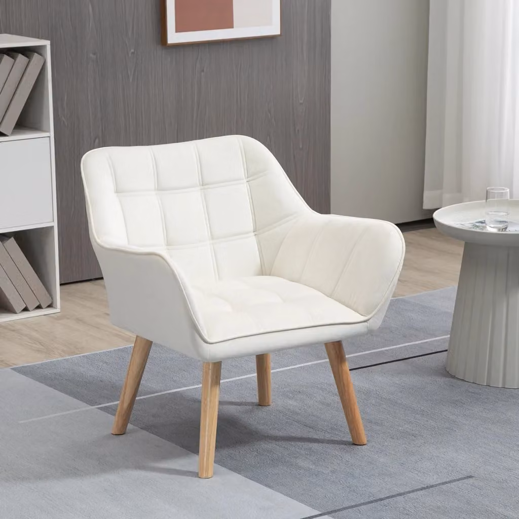 EasyComfort Poltrona Design Scandinavo in Velluto Beige con Struttura in Legno e Metallo, L: 67 cm, P: 61.5 cm, H: 71 cm – 2