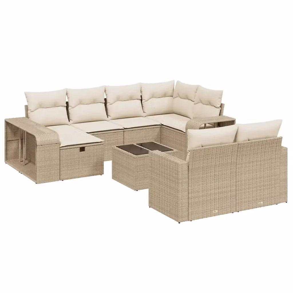 vidaXL Set Divani da Giardino 11 pz in Polyrattan con Cuscini Beige e Tavolino da Esterno – 2