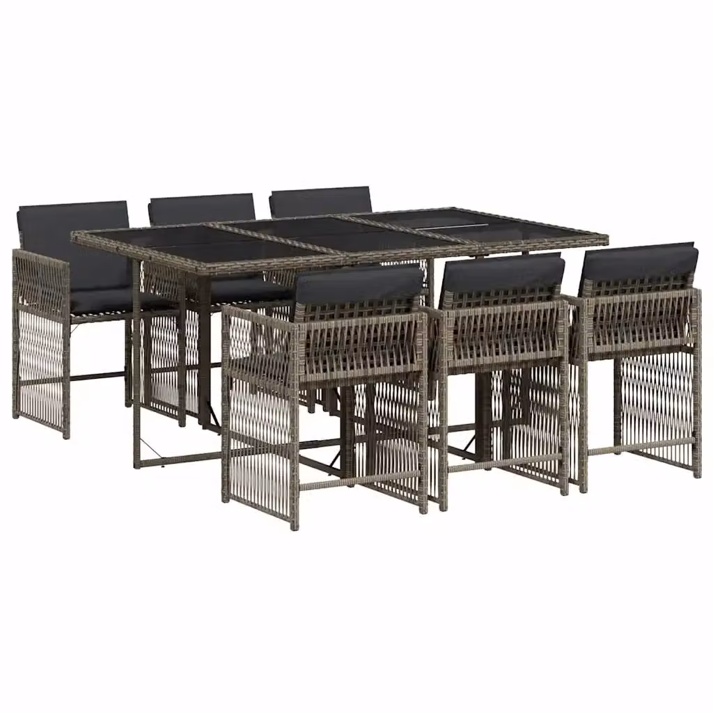 vidaXL Set da Pranzo da Giardino 7 pz in Polyrattan e Vetro Grigio – 2
