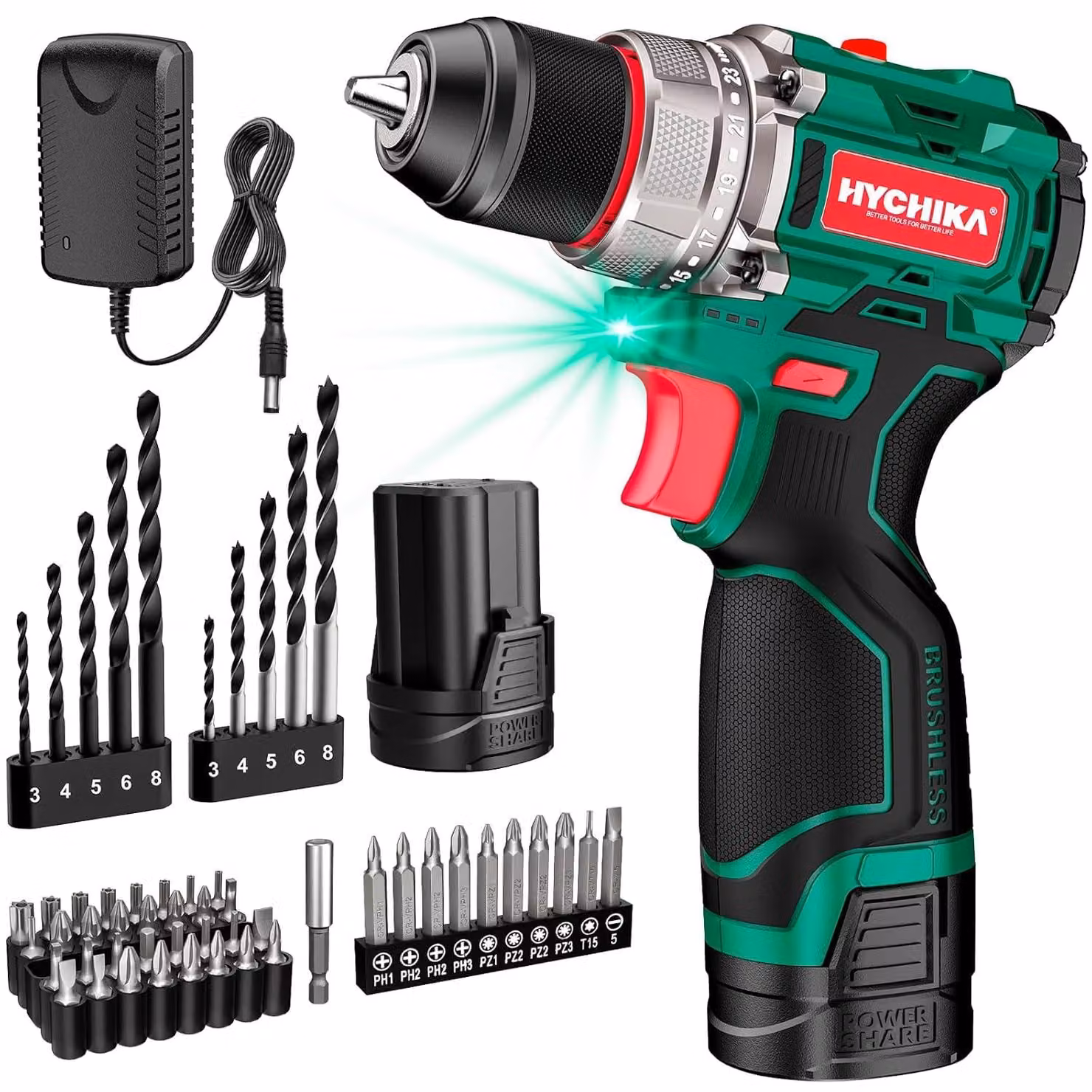 Set di avvitatori a batteria, con trapano a batteria brushless, 16,8 V, coppia massima 45 Nm