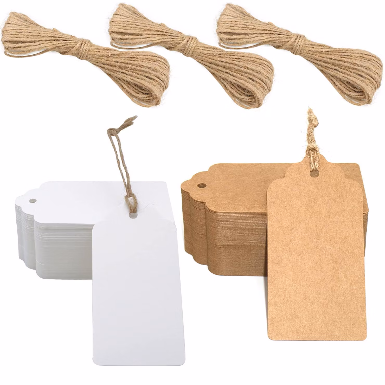 Etichette regalo in carta kraft, confezione da 200 pezzi, dimensioni 5x10 cm, con cordino in iuta