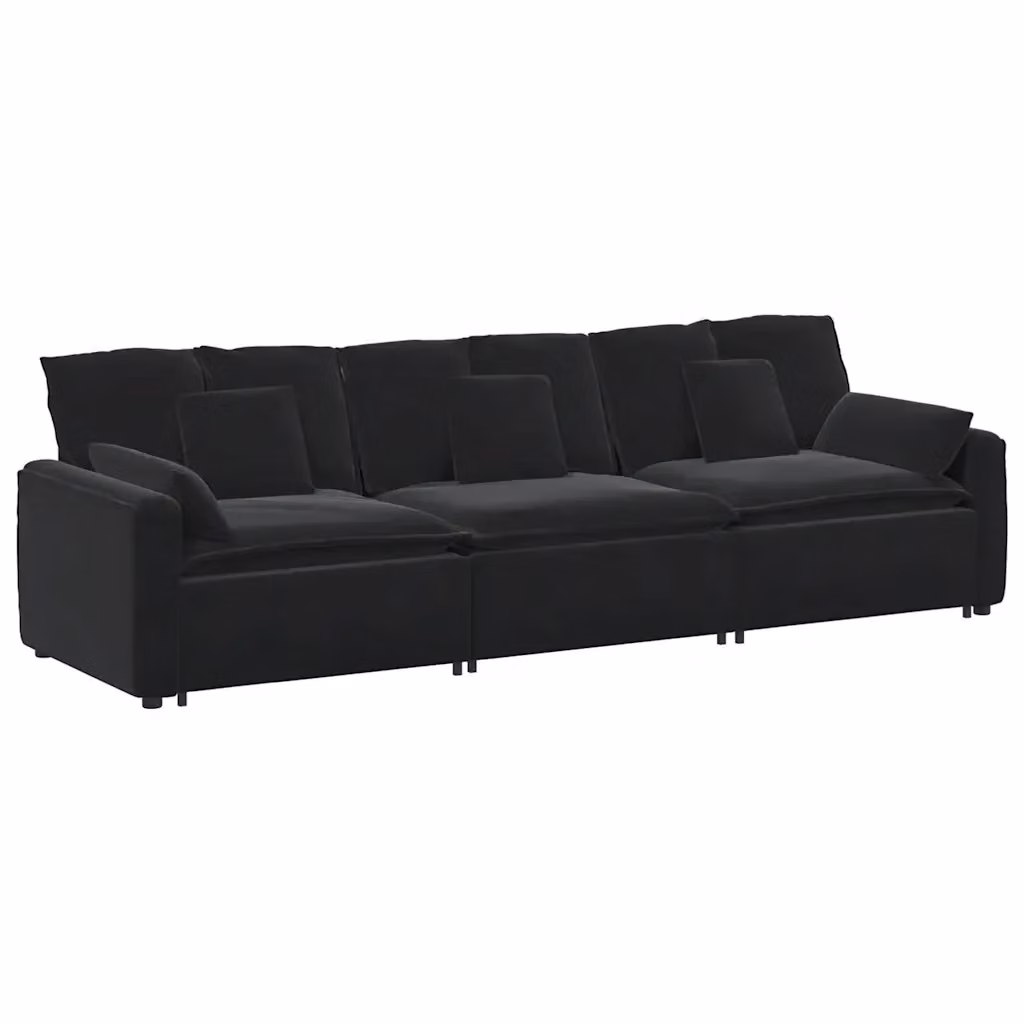 Divano Modulare Moderno vidaXL in Velluto Nero con Cuscini e Struttura in Metallo L: 324 cm, P: 105 cm, H: 64 cm – 2