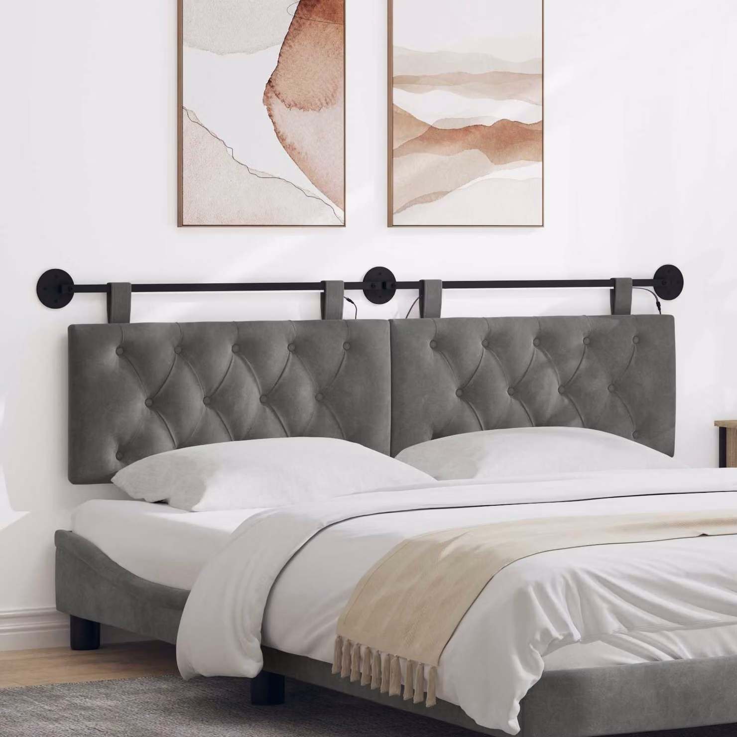 Testiera sospesa vidaXL in velluto grigio con illuminazione integrata