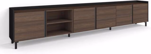 Mobile TV Soggiorno, 309x61x35 cm, Per TV fino a 80", Design industriale, Rovere scuro e Nero