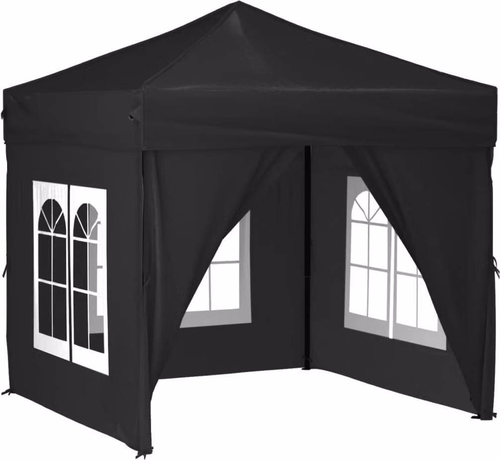 Tenda per Feste Pieghevole con Pareti Laterali Nero 2x2 m