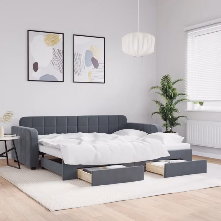 Divano Letto Estraibile con Cassetti vidaXL in Velluto Grigio, L/P/H: 90 x 200 cm