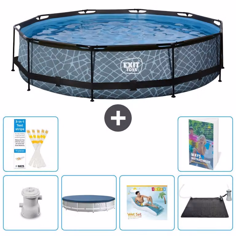 Piscina a sfioro "Exit Pool Rund" - Design effetto pietra - 360x76 cm - 5 pezzi - Modello S219