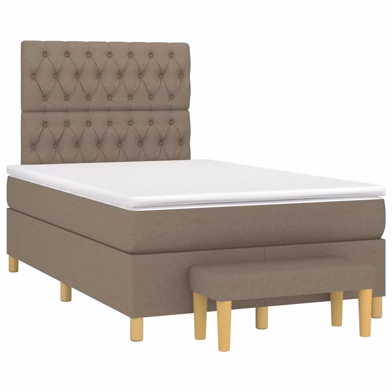 vidaXL Letto con Giroletto a Molle e Materasso Ibrido in Tessuto Beige e Bianco, L/P/H: 120 x 200 x 123 cm
