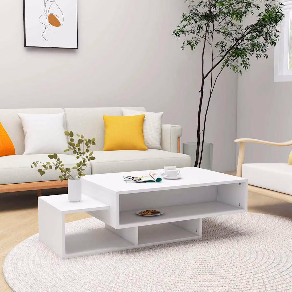 vidaXL Tavolino da Salotto Moderno in Legno Multistrato Bianco L/P/H: 102 x 55 x 42 cm