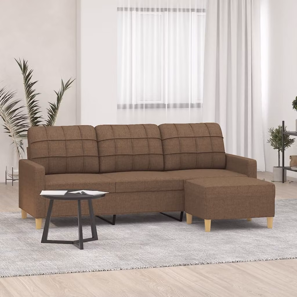 Maison Exclusive - Divano a tre posti con poggiapiedi, marrone, 180 cm, in tessuto