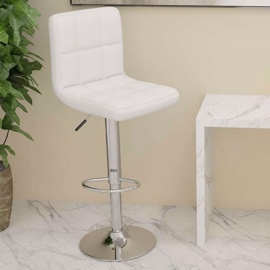 Sgabello da Bar vidaXL Bianco in Similpelle e Metallo con Design Moderno