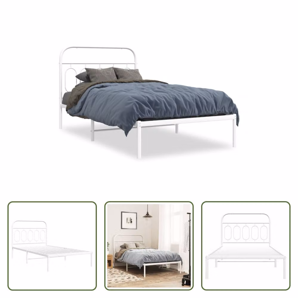 The Living Store Struttura letto con testiera in metallo bianco 100x200 cm