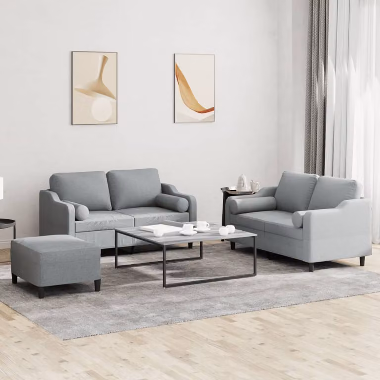 Maison Exclusive - Set divano 3 pezzi con cuscini in tessuto grigio chiaro