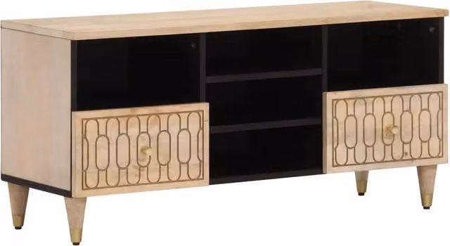 Mobile TV multimediale scaffale TV mobile TV sala da pranzo soggiorno camera da letto 100 x 33 x 46 cm legno massello di mango marrone 02_0025461