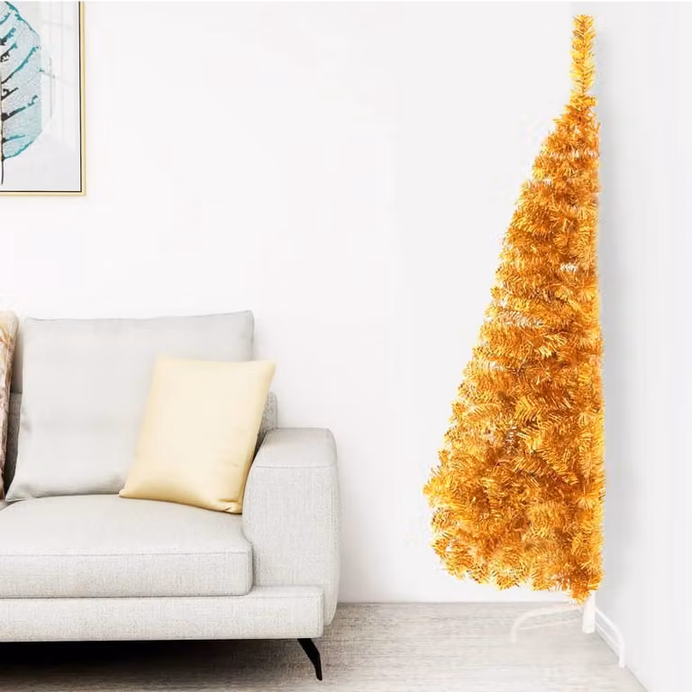 The Living Store Mezzo albero di Natale artificiale con supporto oro 120 cm PVC