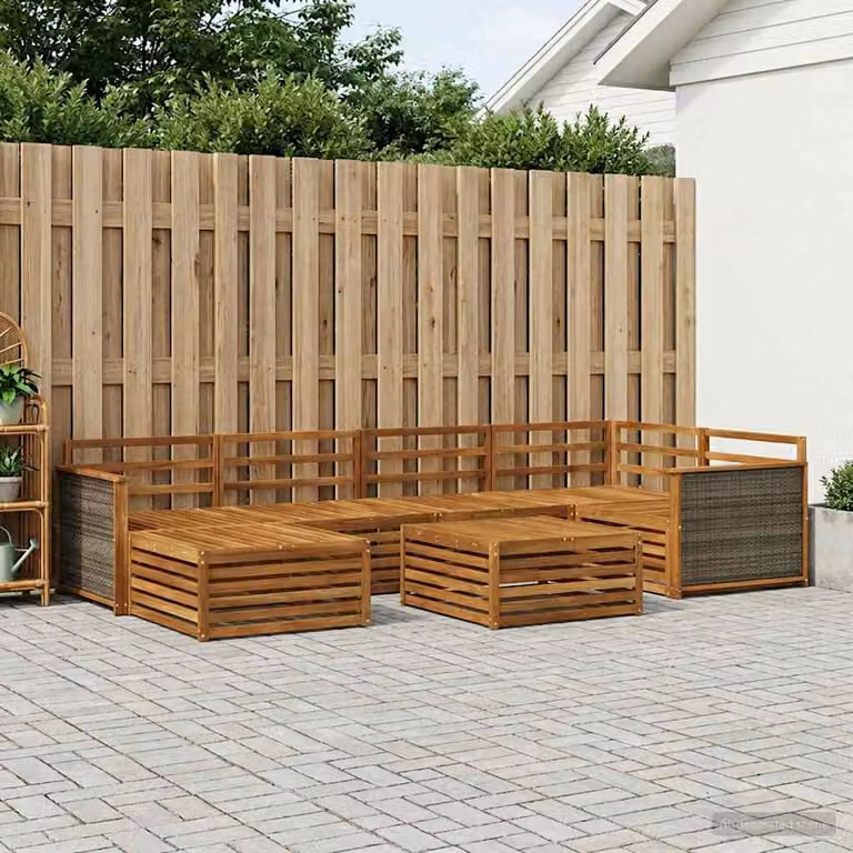 Set di divani da esterno moderno vidaXL in legno di acacia, 7 pezzi, colore marrone naturale