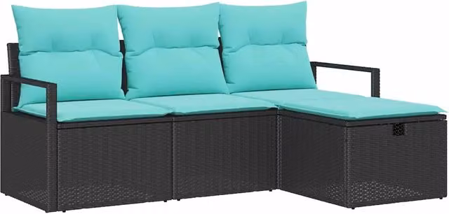 Set di divani 4 pz 4-Numero di posti Nero e Turchese polyrattan 3359155