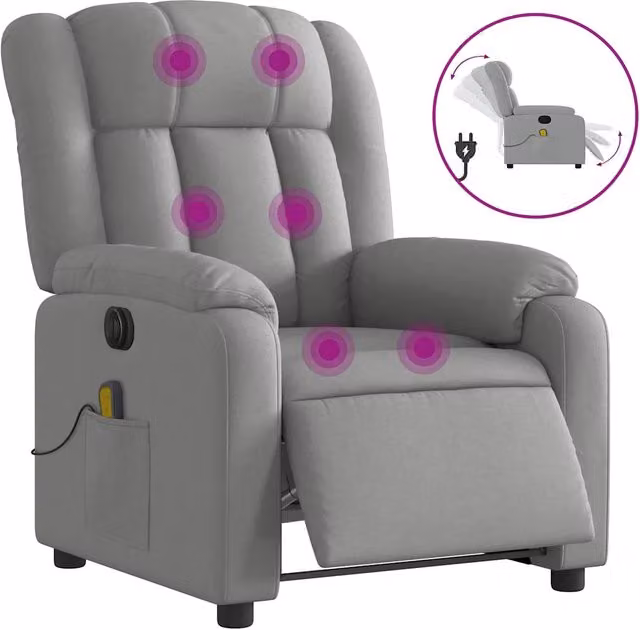 Poltrona Relax Reclinabile Elettrica con Massaggio in Tessuto Grigio Chiaro – 1