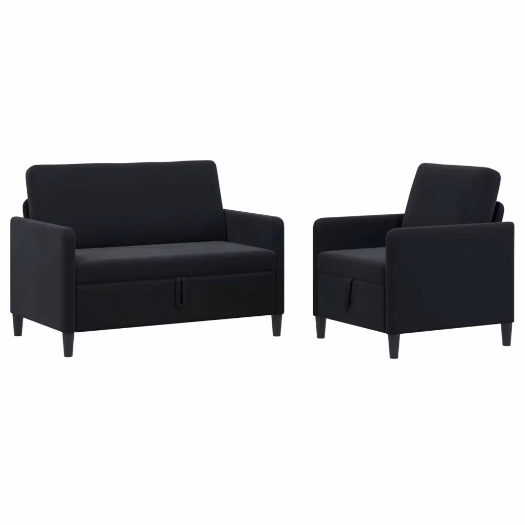 Set di 2 divani moderni vidaXL con contenitore a sollevamento, rivestimento in tessuto nero per il tuo soggiorno – 2