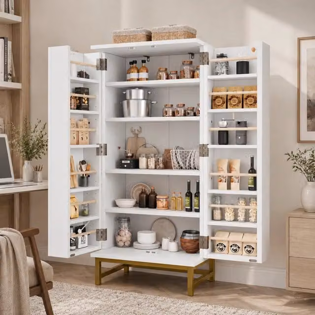 Mobile colonna da cucina con due ripiani regolabili e vani sulla porta bianco 60 × 40 × 130 cm