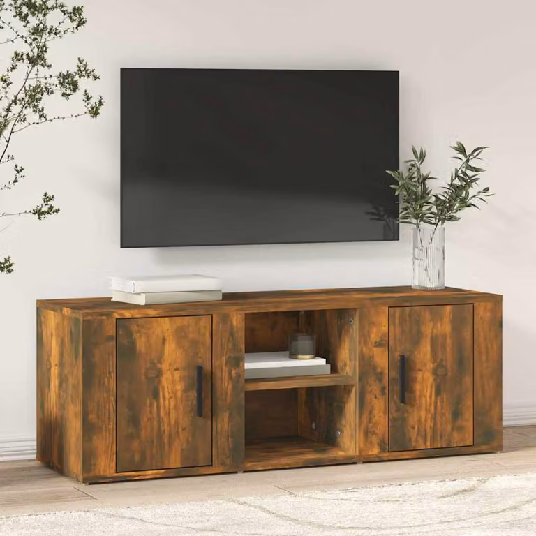 Mobile TV vidaXL in stile rustico color rovere fumo, L: 100 cm, P: 31,5 cm, H: 35 cm