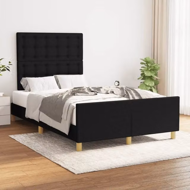 Giroletto vidaXL in tessuto nero con struttura in legno e doghe rigide L/P: 120 x 200 cm
