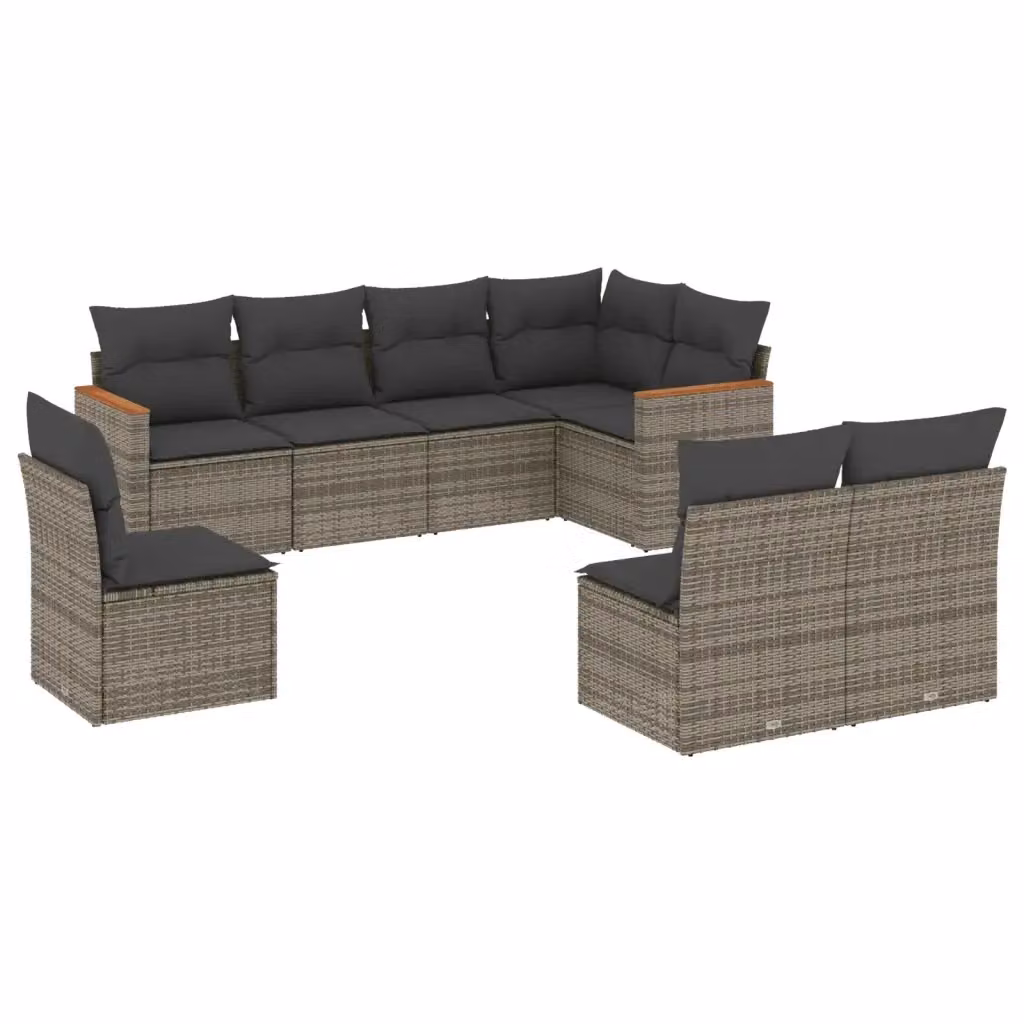 vidaXL Set Divano da Giardino 8 pz Moderno in Polyrattan Grigio con Cuscini Imbottiti e Rivestimenti Rimovibili – 2