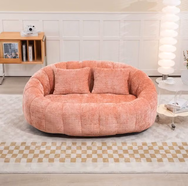 Divano lounge moderno a 2 posti in tessuto rosa con funzione letto e cuscini inclusi L/P/H: 150 x 63 x 34 cm