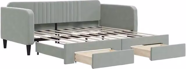 Divano letto singolo estraibile con cassetti in velluto grigio moderno L/P/H: 213 x 100 x 75 cm – 1