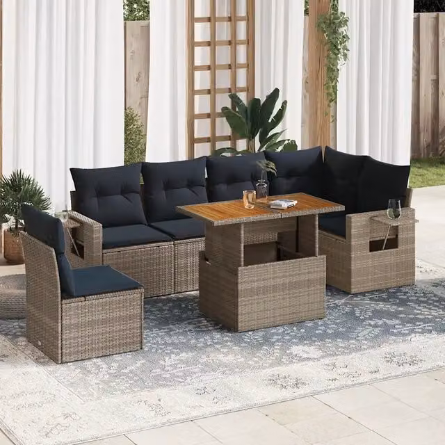 Set Divani da Giardino 7 pz con Cuscini Grigio in Polyrattan 3327162