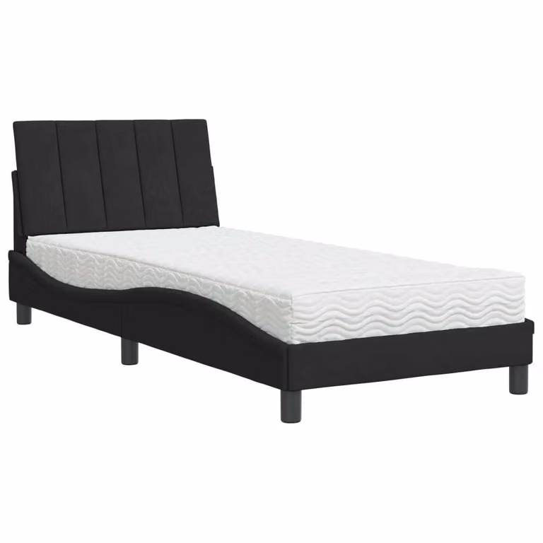 Letto con Materasso Hanko Nero 90x190 cm in Velluto