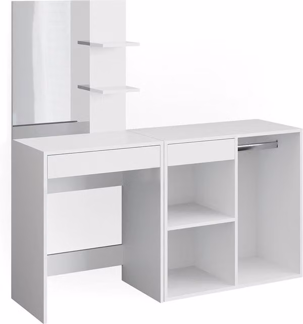 Tavolo da toeletta Isabelle Vicco Bianco con armadio moderno L: 140 cm, P: 40 cm, H: 76 cm