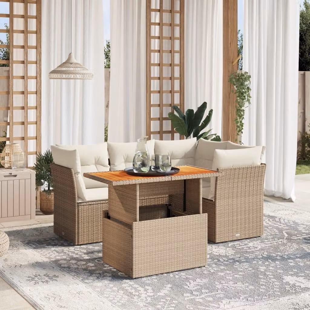 Maison Exclusive - Set Divano da Giardino 5 pz con Cuscini Beige in Polyrattan