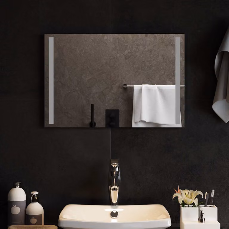 Specchio da bagno moderno vidaXL con illuminazione LED in vetro temperato, L: 60 cm, H: 40 cm