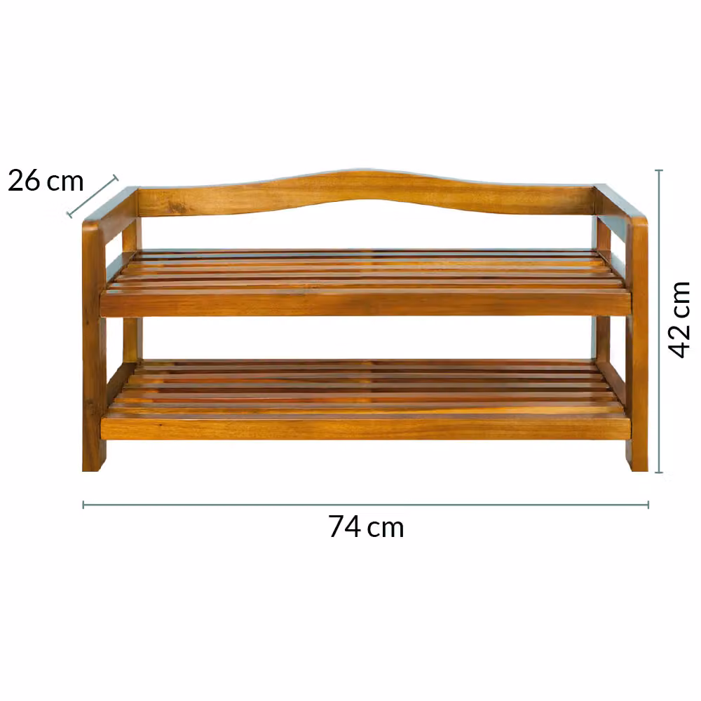 Set di 2 scarpiera Casaria® in legno di acacia marrone con 2 ripiani per ingresso – 2