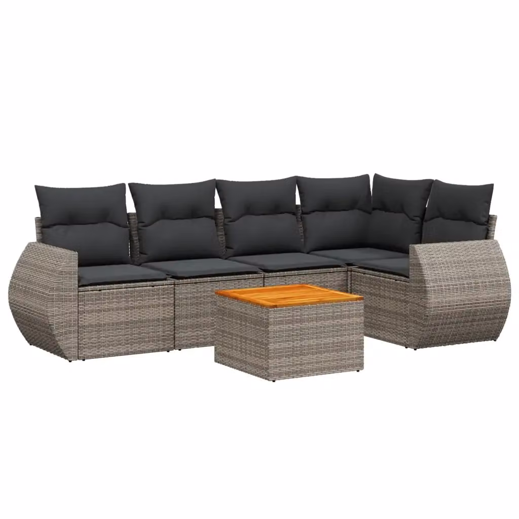 Set Divano da Giardino a L vidaXL in Polyrattan Grigio con Cuscini e Tavolino da Esterno – 2