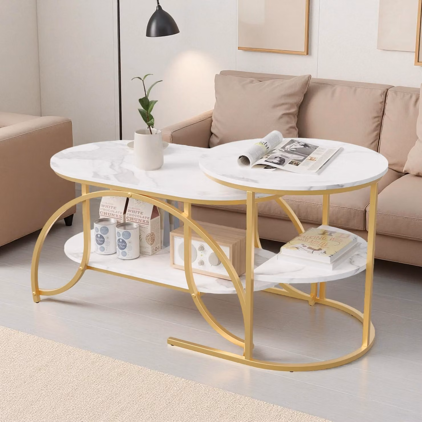 Set di 2 tavolini moderni con spazio contenitore a 2 livelli