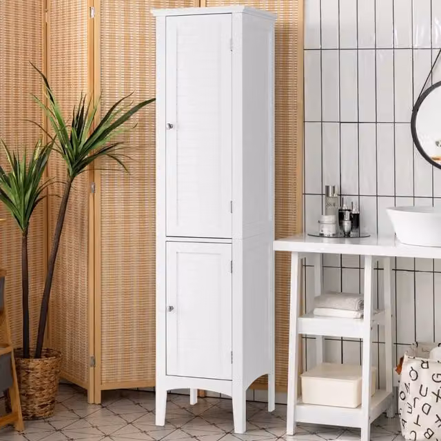 Mobile a Colonna per Bagno Alto 160cm con 2 Ante e 5 Ripiani in MDF Bianco Salvaspazio e Robusto per Casa