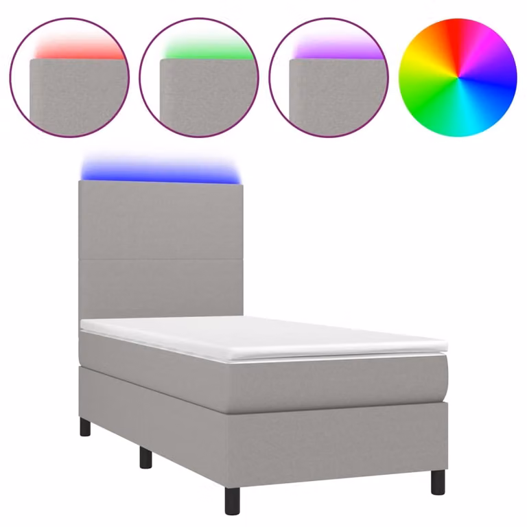 Letto a Molle Materasso e LED Grigio Chiaro 90x200 cm Tessuto