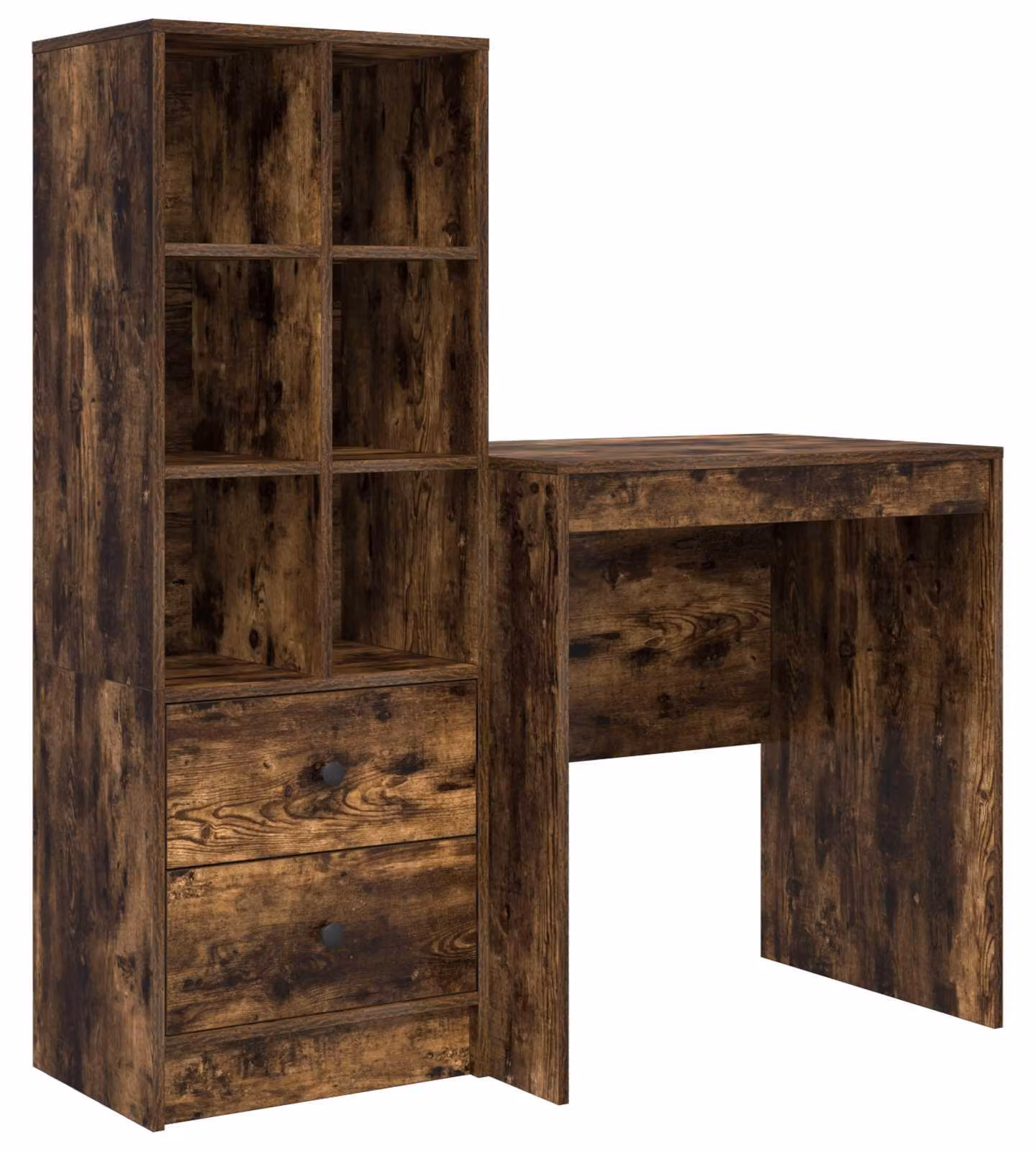 Scrivania con cassetto con lo scaffale 2 pcs Rovere fumé