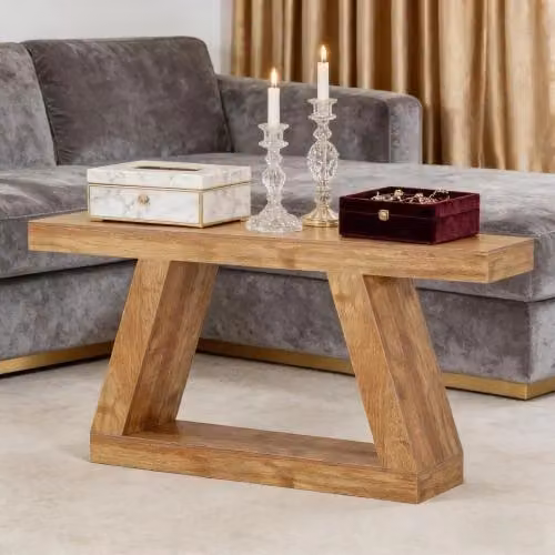 Consolle OKWISH in MDF stile rustico retrò con spazio contenitore, finitura naturale marrone, L: 140 cm – 2
