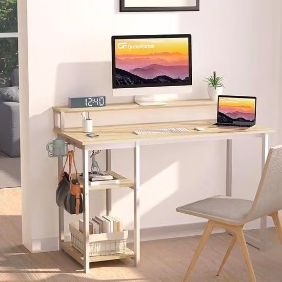 Scrivania per computer, ufficio domestico, tavolo da lavoro, montaggio facile, struttura metallica, 120 x 55cm