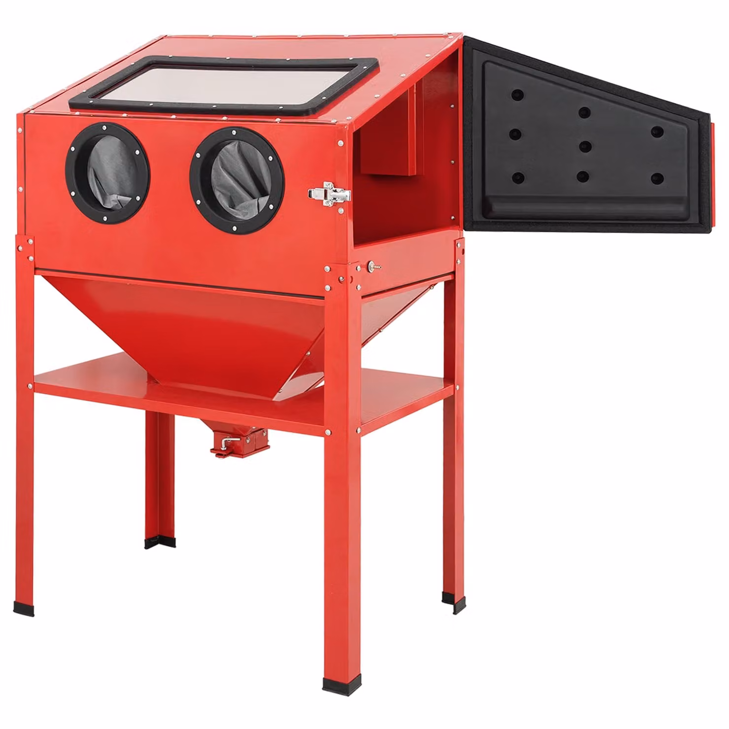Cabina di sabbiatura vidaXL in acciaio laminato a freddo, rossa e trasparente, capacità 226 L, 125 PSI