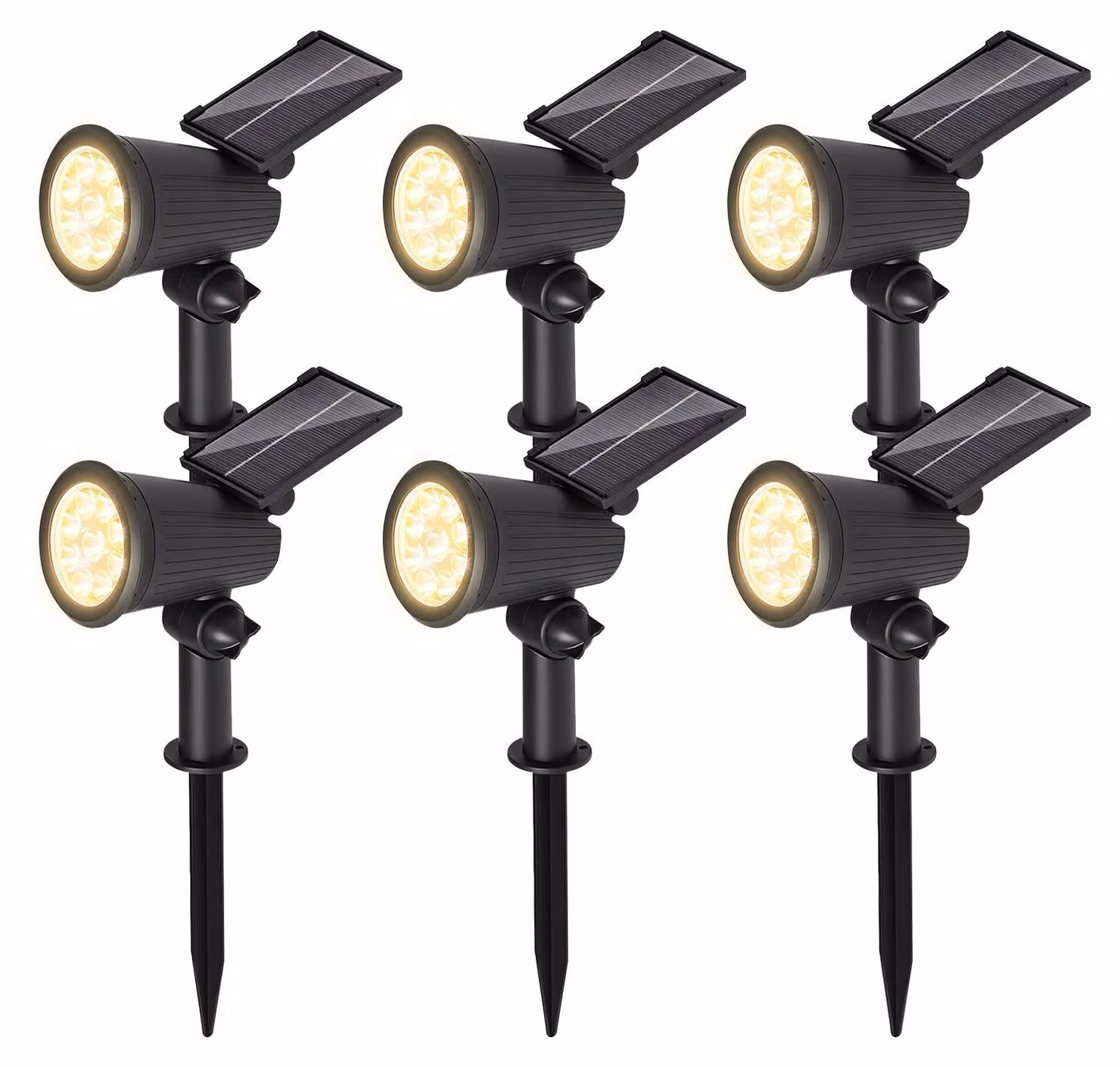 Ikodm, faretto solare LED da giardino, 6 pezzi, con picchetto da terra, luce da giardino, lampada solare, faretto solare, per uso esterno, impermeabile, grado di protezione IP65, 3W, luce bianco caldo