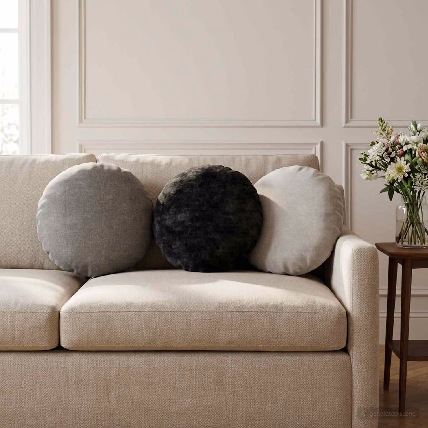 Set di 6 federe rotonde vidaXL HEERLEN in tessuto chenille grigio chiaro, Ø 30 cm