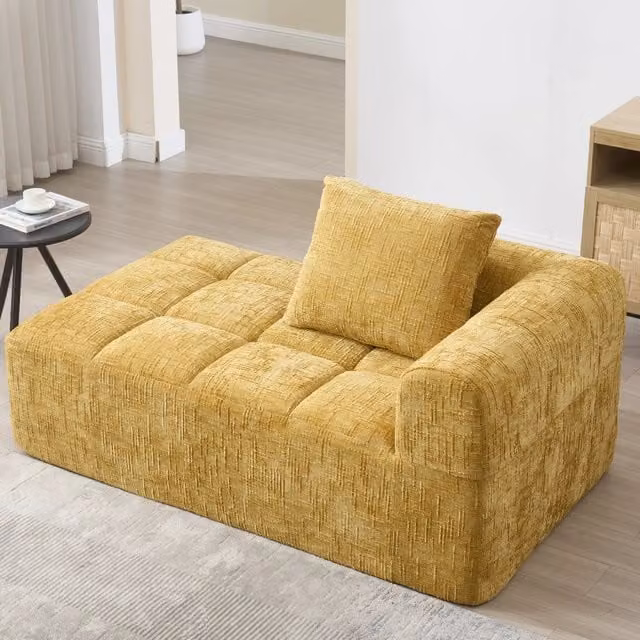 Divano Chaise Longue con Cuscini ¨C MINIMAL ¨C Giallo, Tasche Laterali